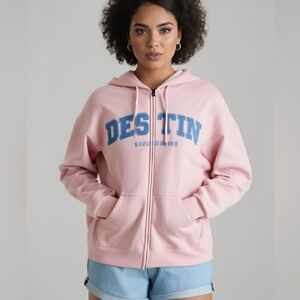 NWT Pacific & Co. Women’s full zip hoodie Destin Florida Heather soft pink XXL